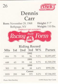 1993 Jockey Star #26 Dennis Carr Back